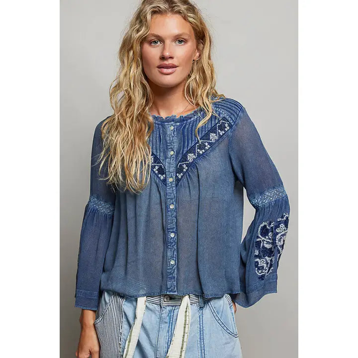 Embroidered Cotton Washed Blouse