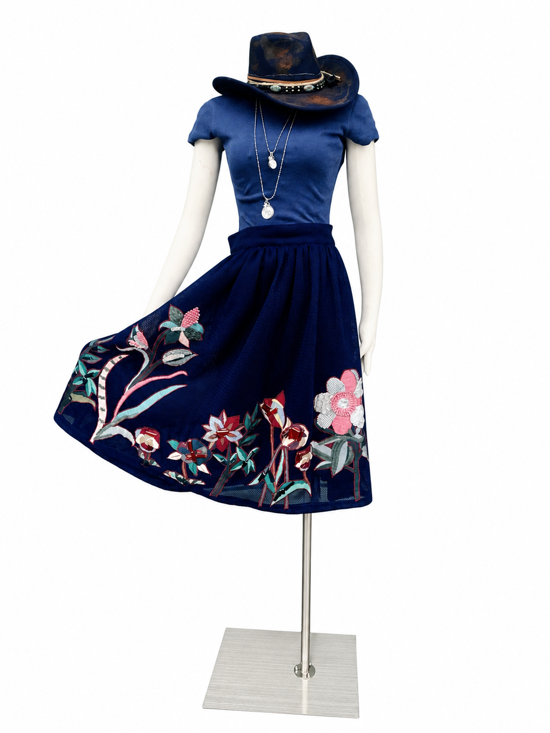 Navy Beaded and floral Skirt