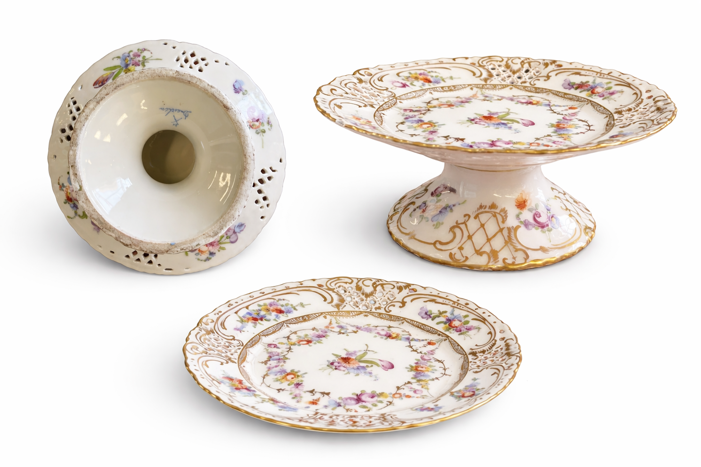 Dresden vintage pedestal dish