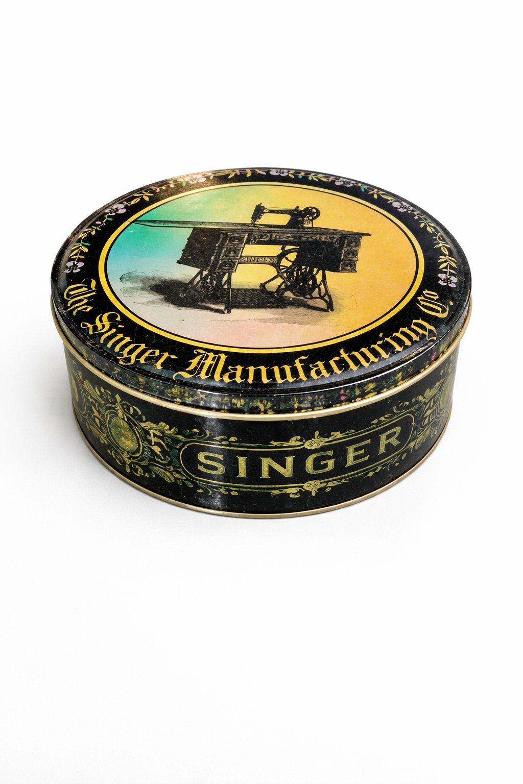 vintage singer sewing tin
