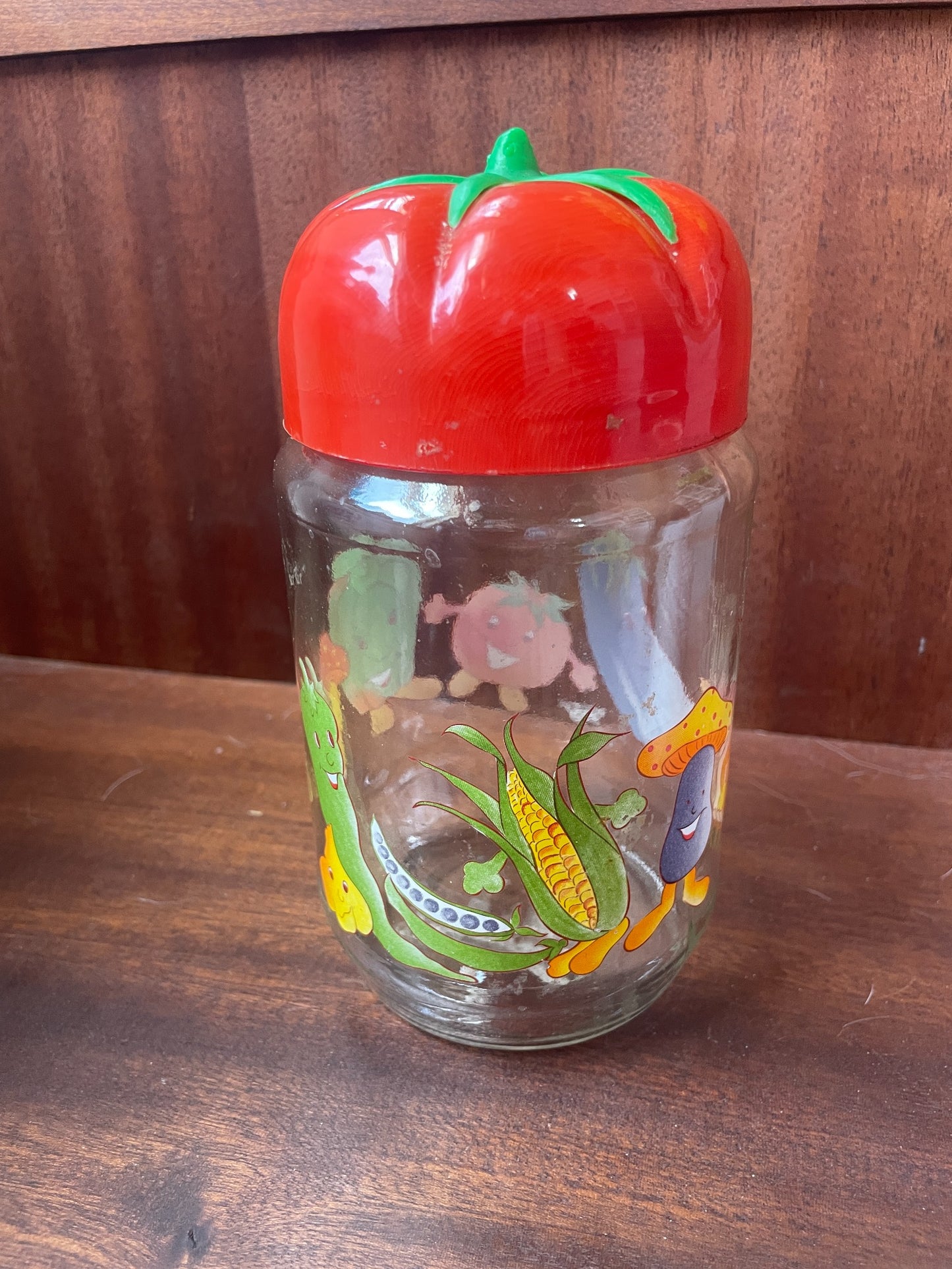 Vintage Solmaz Mercan Happy Veggie Glass Jar -Elles Thrifted Find!