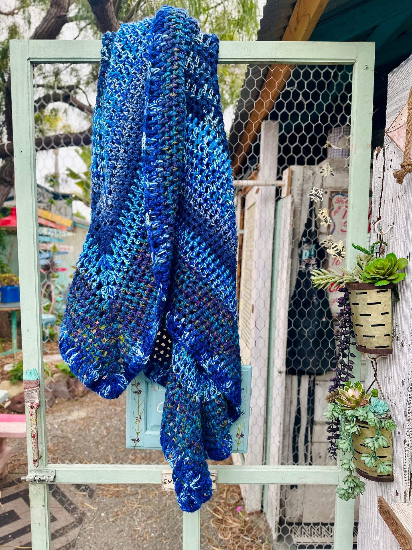 Giant Granny Square Afghan - Blue