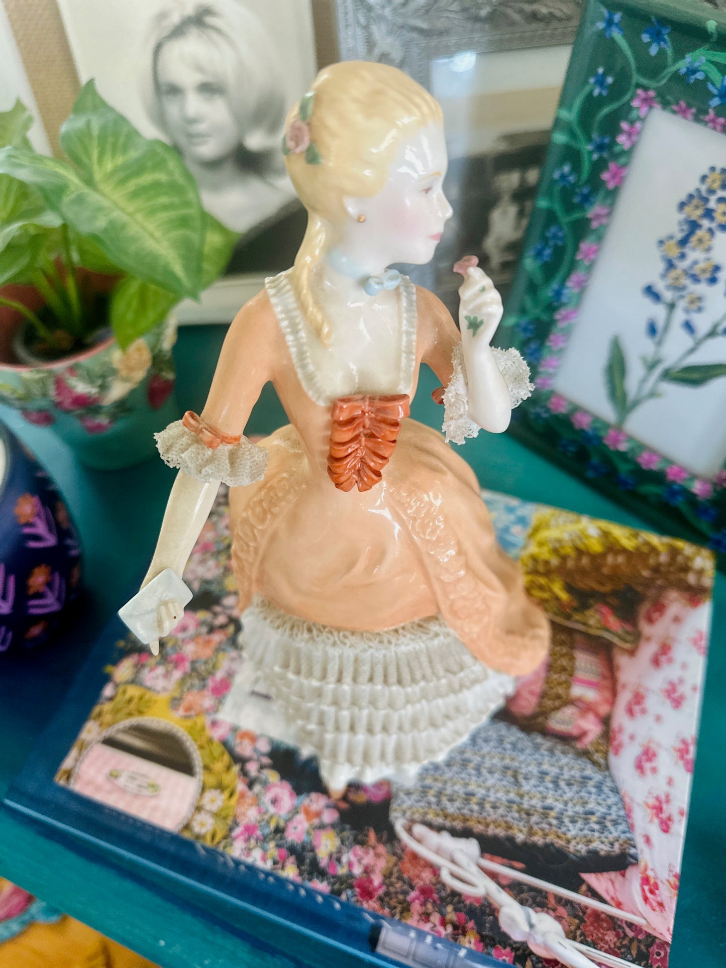 Fine porcelain Vintage Lady Peach Dress