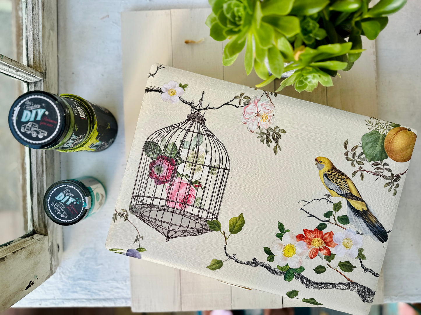 Hand Painted by Debi // New IOD // Vintage Utensil Box