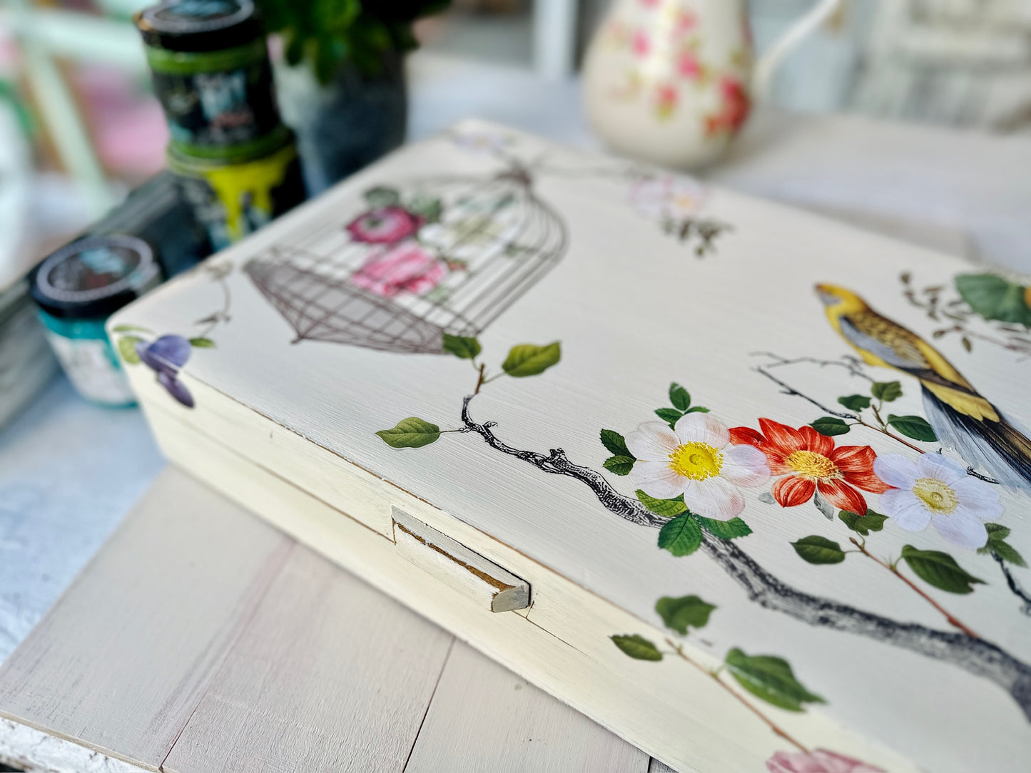 Hand Painted by Debi // New IOD // Vintage Utensil Box