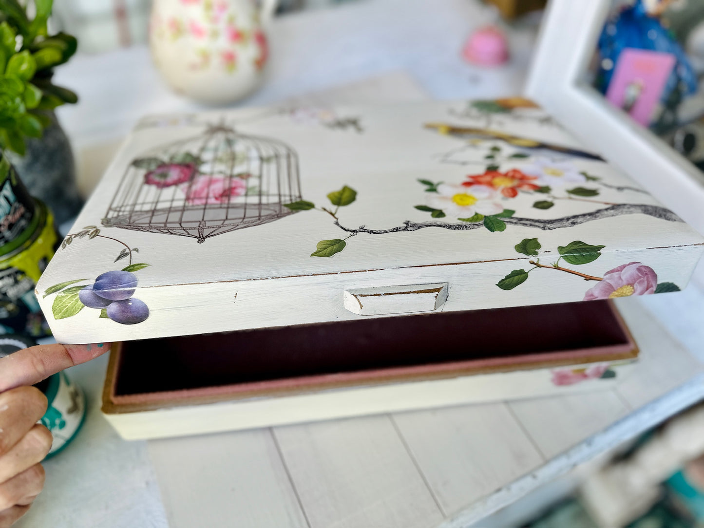 Hand Painted by Debi // New IOD // Vintage Utensil Box