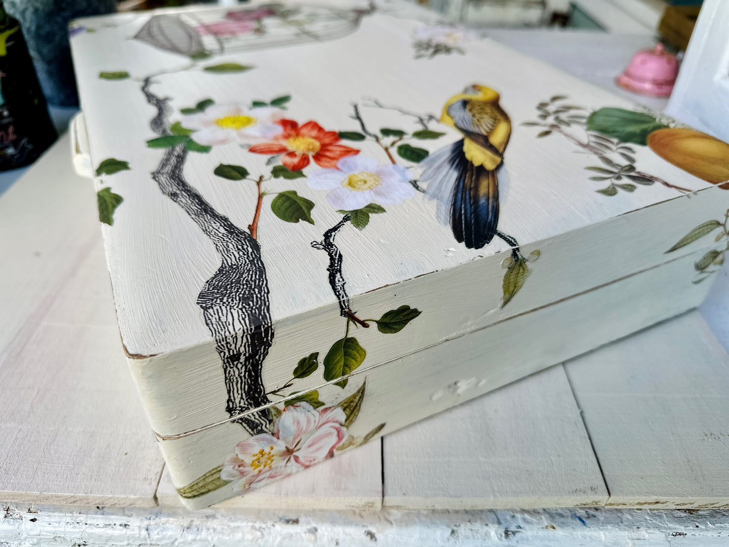 Hand Painted by Debi // New IOD // Vintage Utensil Box