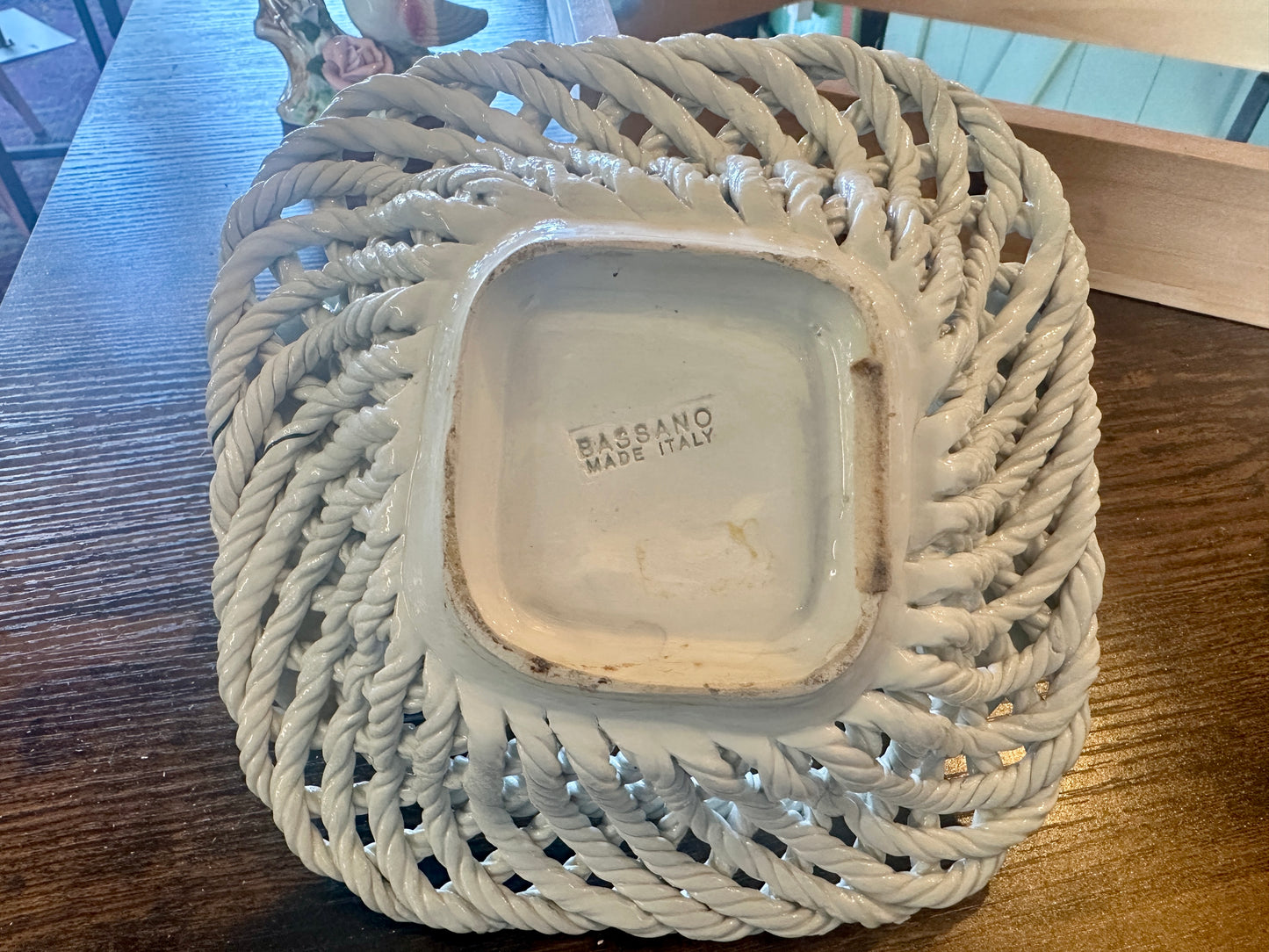 Woven Ceramic Basket with flowers made in Italy