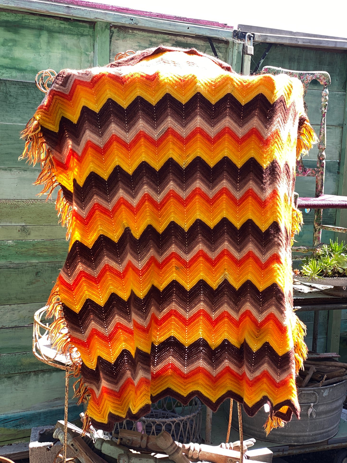Orange, Yellow, and Brown Handmade Afghan