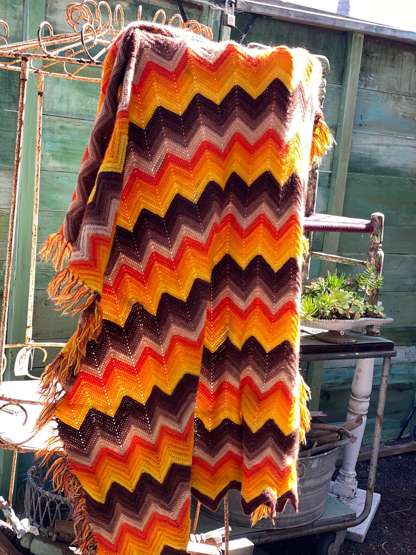 Orange, Yellow, and Brown Handmade Afghan