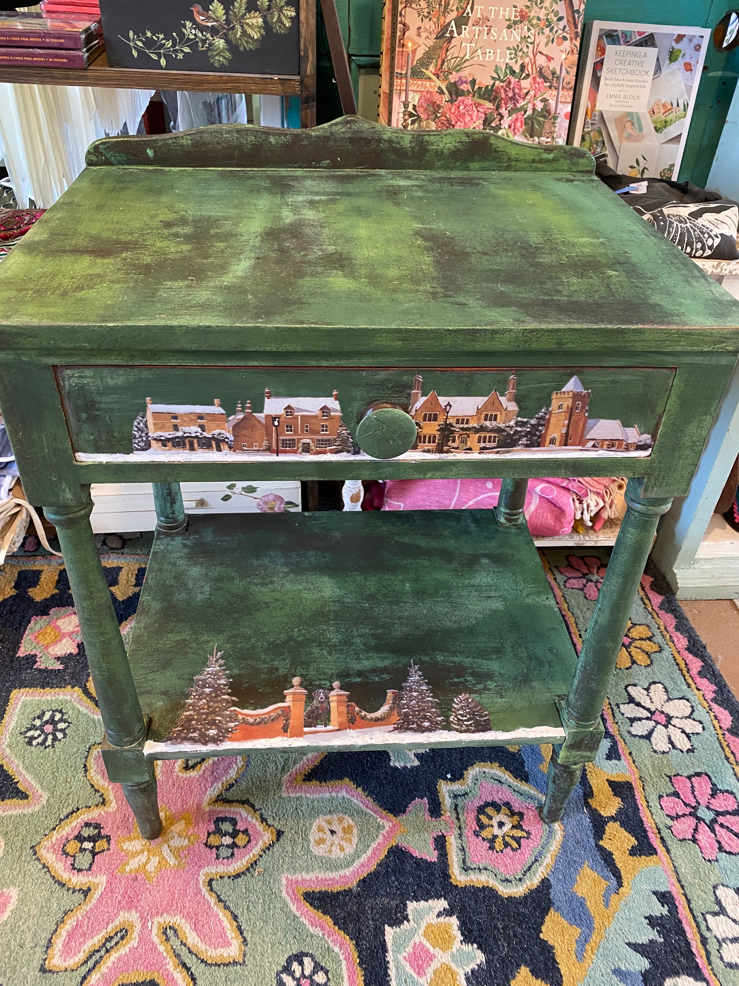 hand painted End table/night stand with Transfer ( for pick up only)