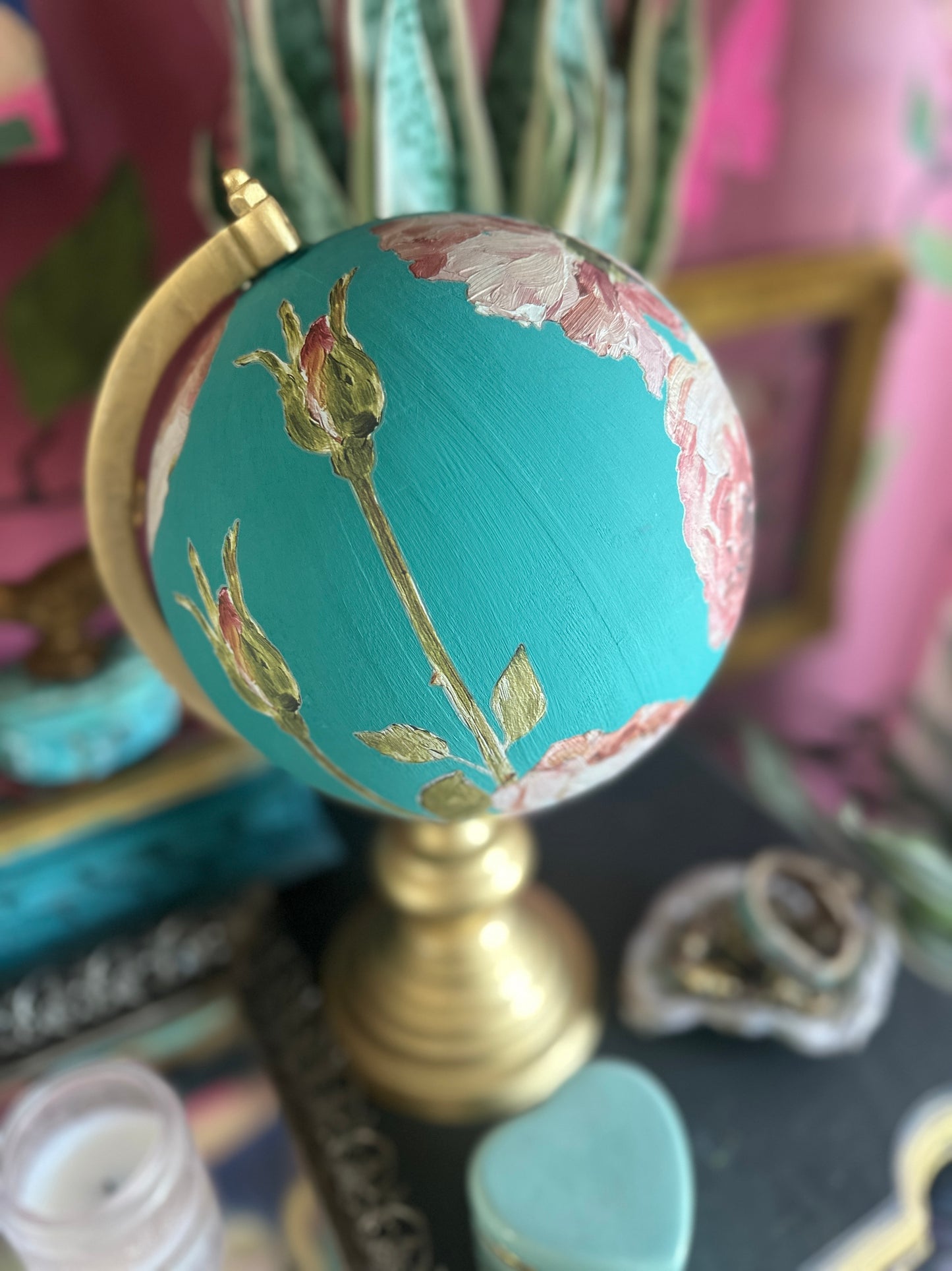 Hand Painted Globe floral and gold