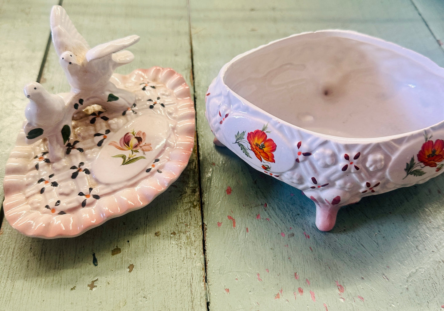 vintage Tiny Porcelain Jewelry Box With Dove