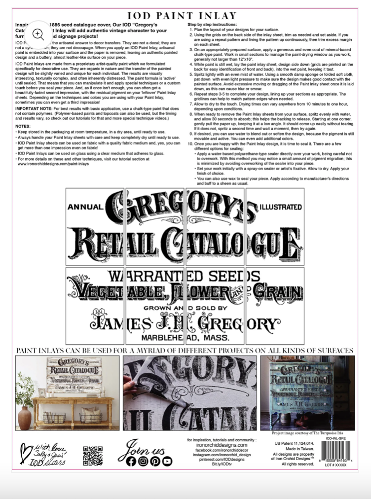 Gregory's Catalog Paint inlay