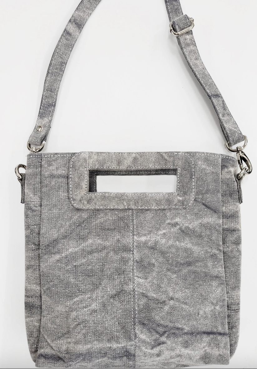 Embroidered Crossbody/handheld grey denim Purse