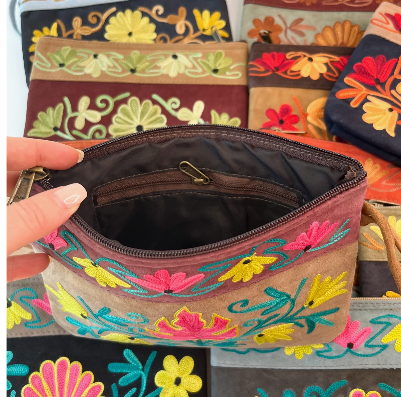 Suede Leather Purse Clutch