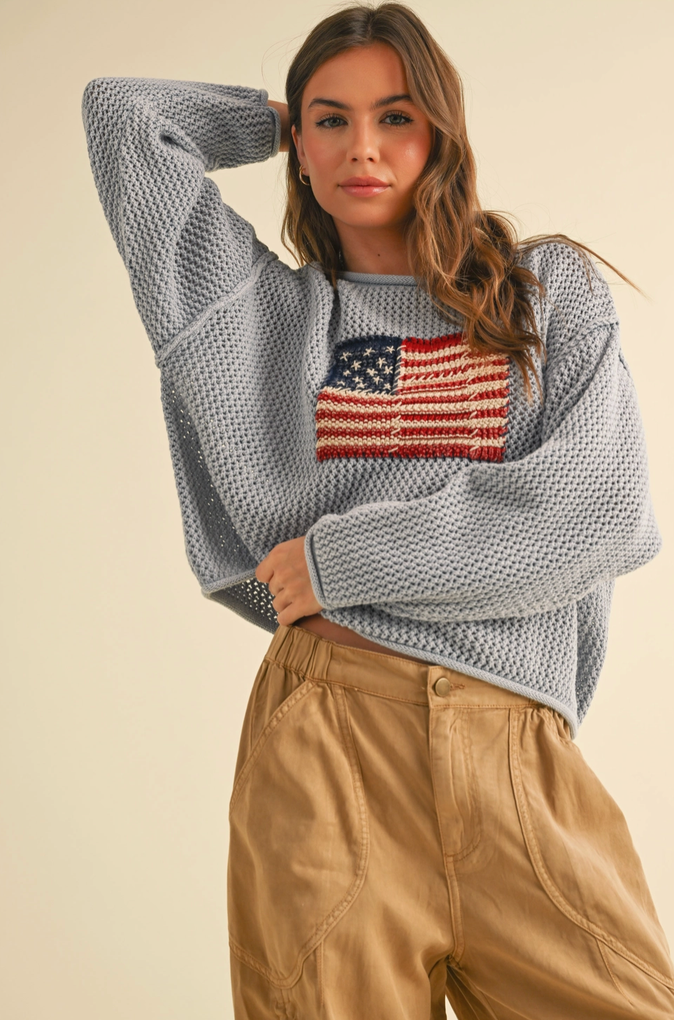 USA FLAG KNITTED SWEATER TOP