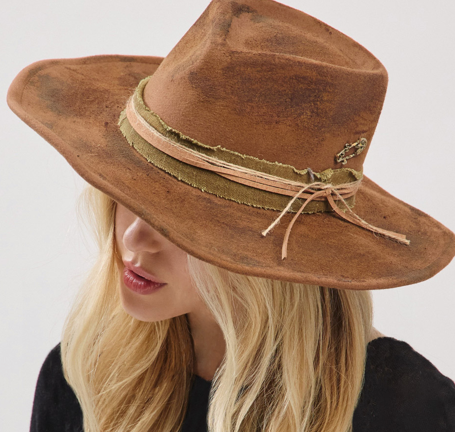 Vintage Distressed Band Cowgirl Hat With Twine
