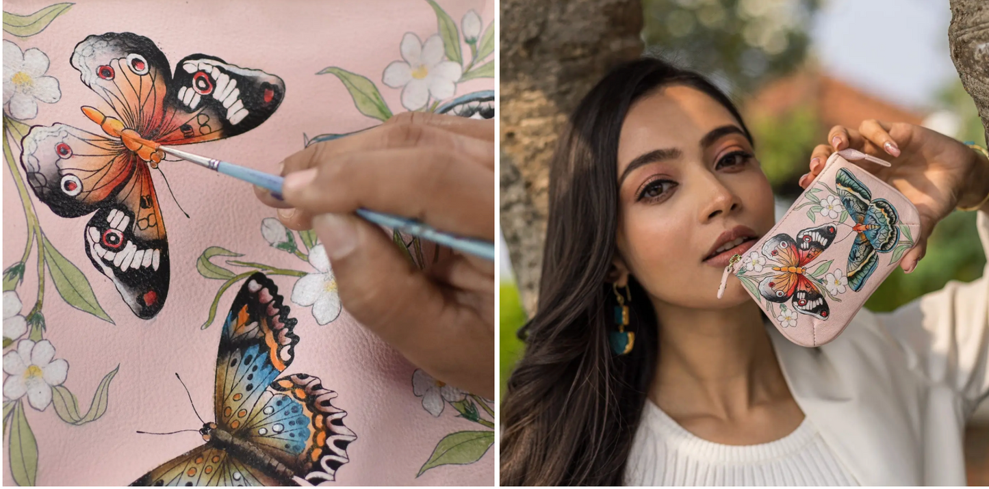 Hand-Painted Leather Medium Zip Pouch