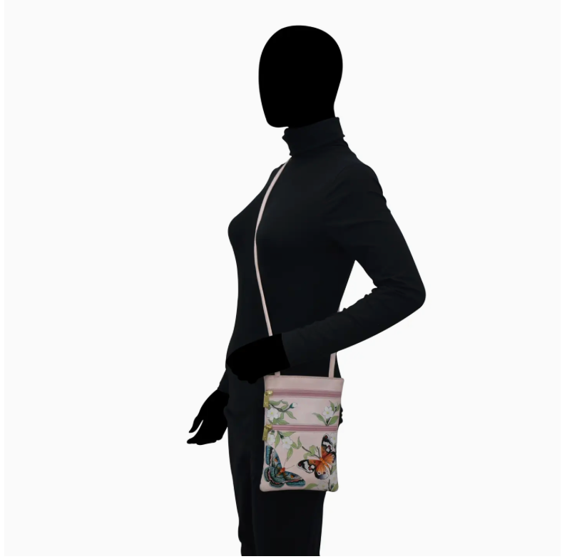 Hand-Painted Leather Mini Double Zip Travel Crossbody