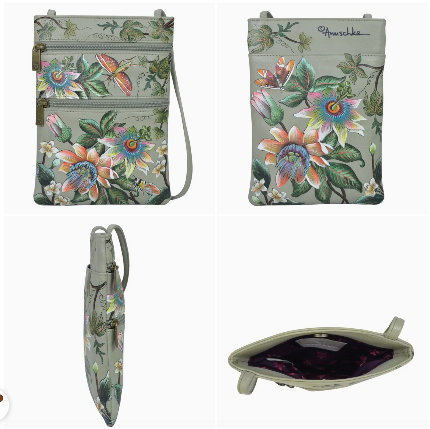 Hand-Painted Leather Mini Double Zip Travel Crossbody