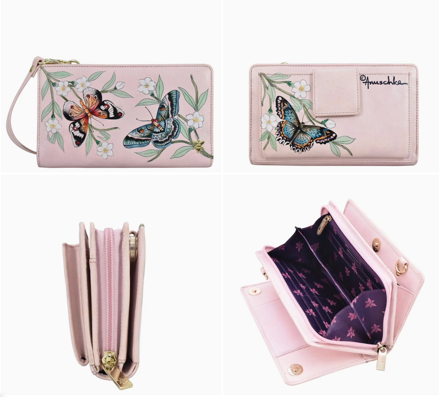 Hand-Painted Leather Organizer Wallet Crossbody