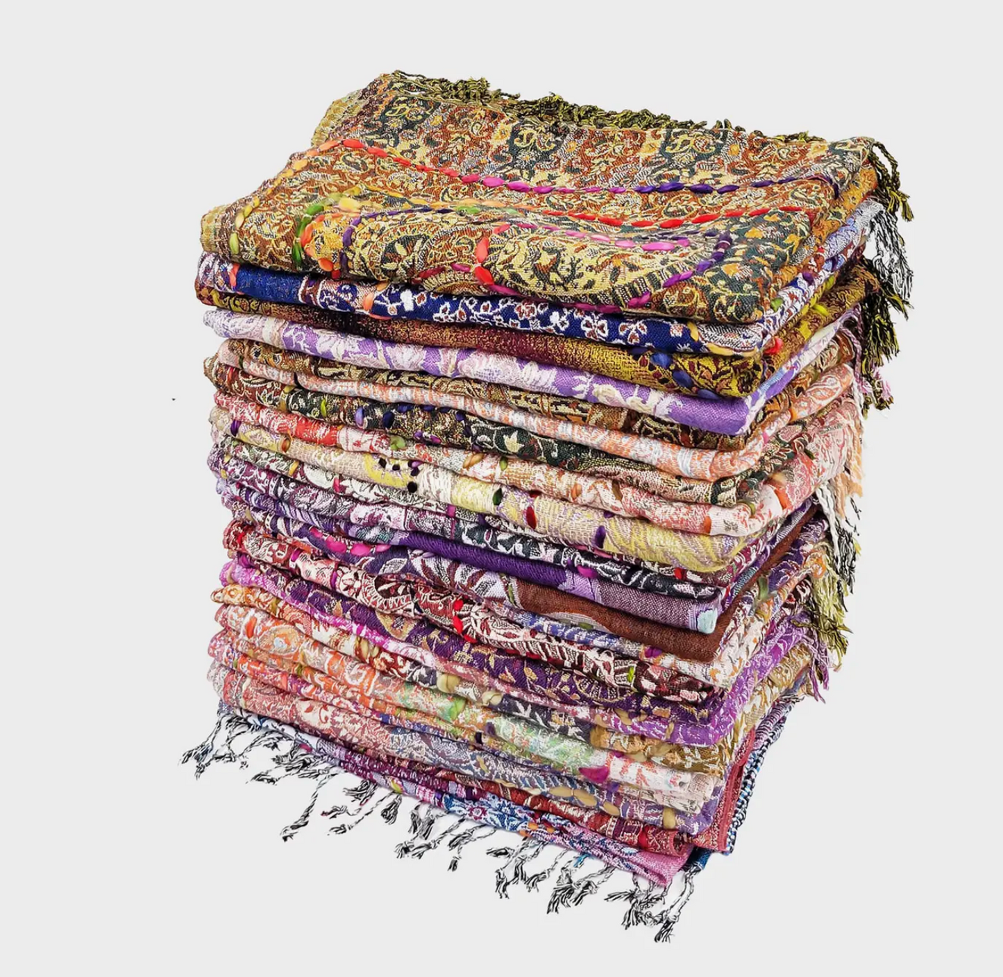 Amanda Thick Stitch Embroidered Scarf Assorted Jewel Tones