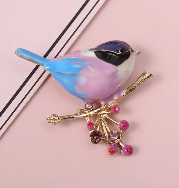 Bird on Berry Branch brooch