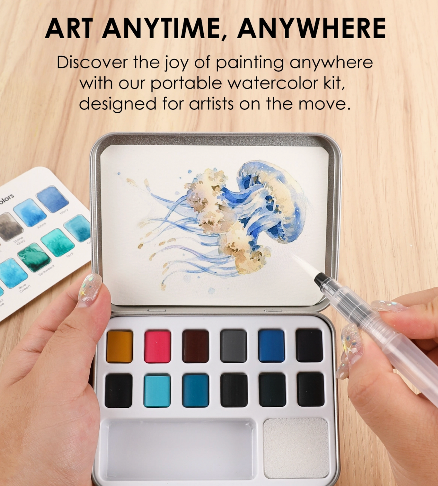 Watercolor Pocket Set of 12 with Brush - Ocean Colors