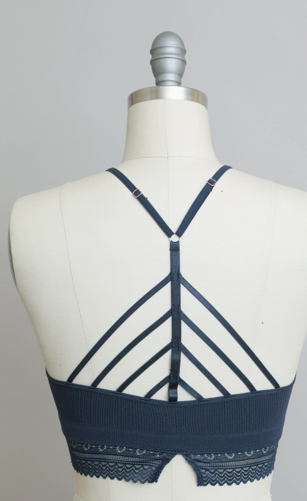High Neck Crochet Lace Trim Bralette ~Navy