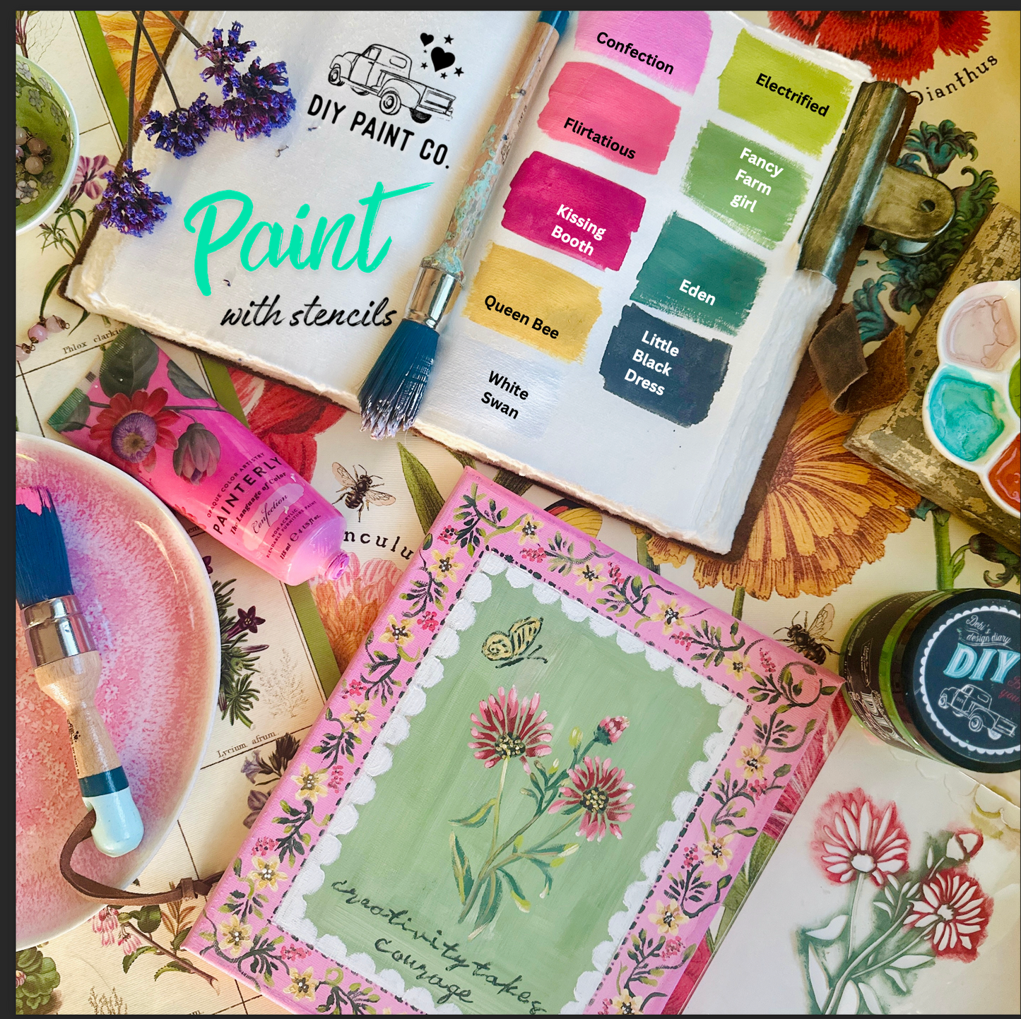 Monthly Subscription Box "Creative Stencil & Paint Class in a Box" (limited edition)