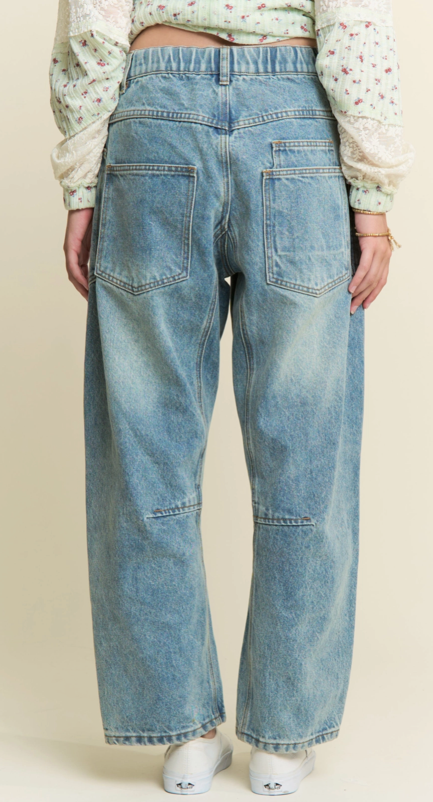 Barrel Leg Patchwork Jeans