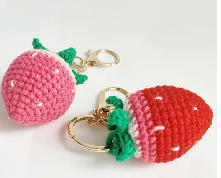 Knit Strawberry Keychain