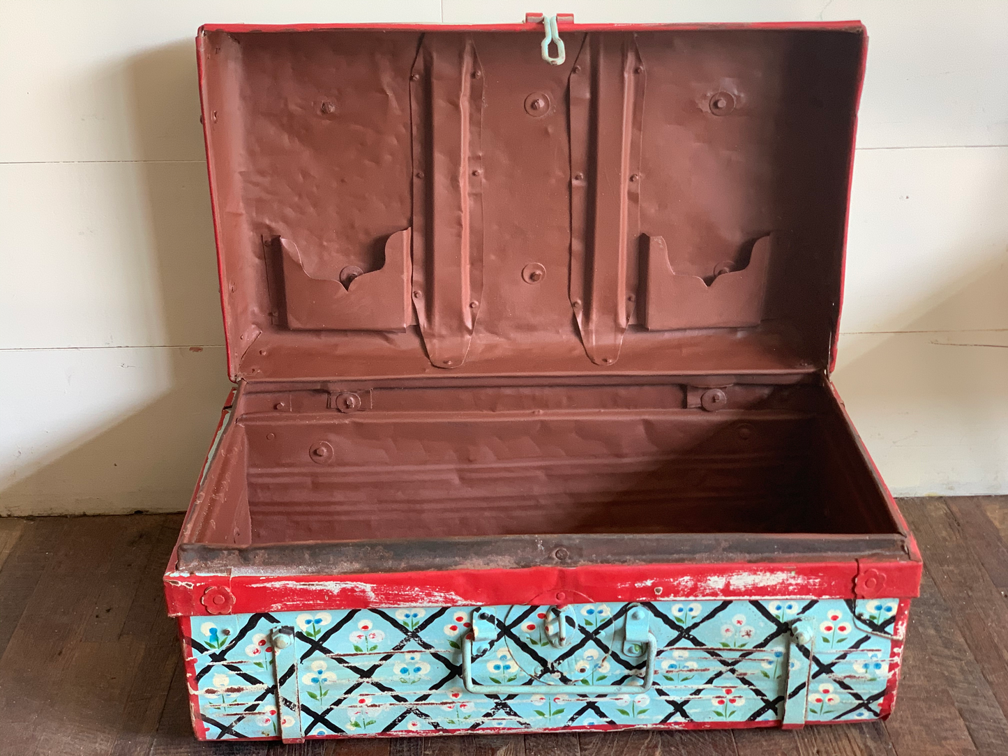 Hand-Painted Metal Storage Box - Heavily Distressed*