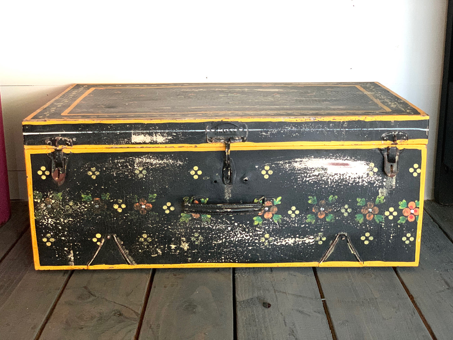 Hand-Painted Metal Storage Box - Heavily Distressed