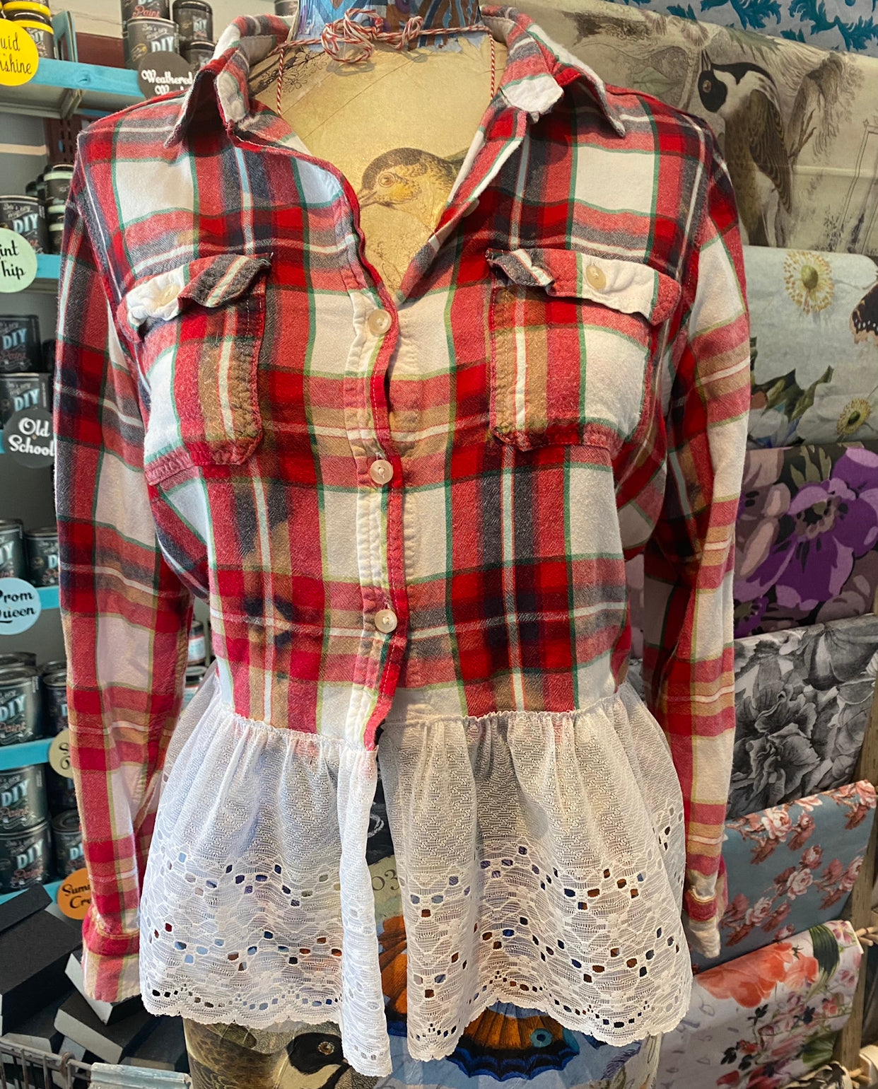 Red and White Lace Flannel