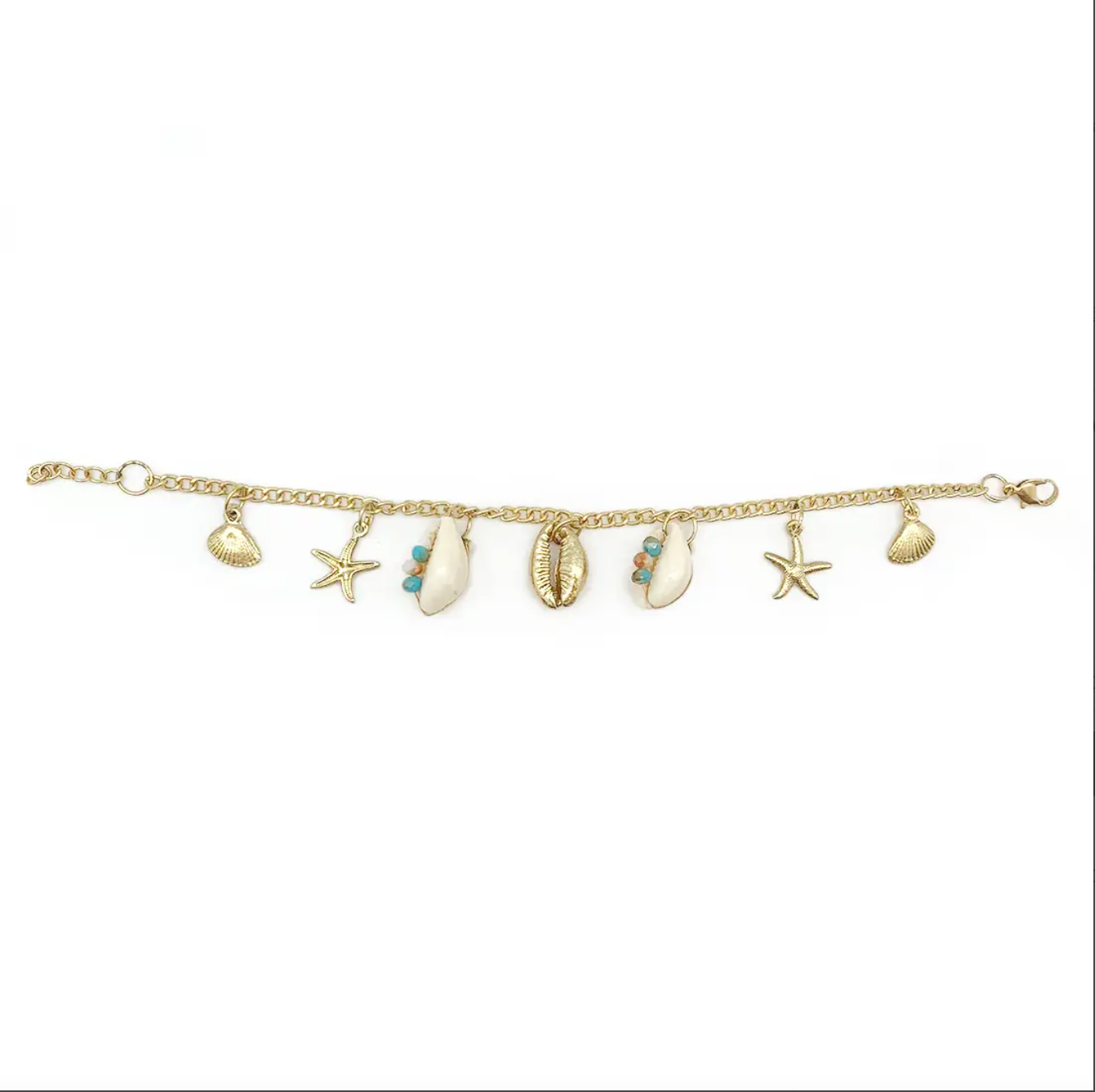 Gold and White Shell Charm Bracelet