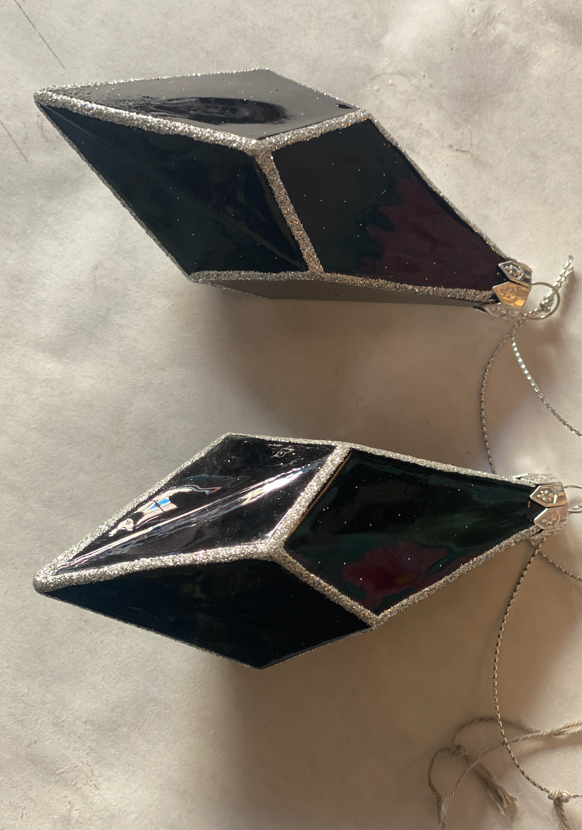 Set of 2 glass geometric ornaments