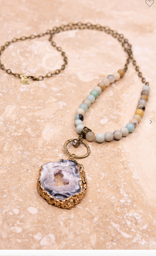 Half beaded long chain necklace