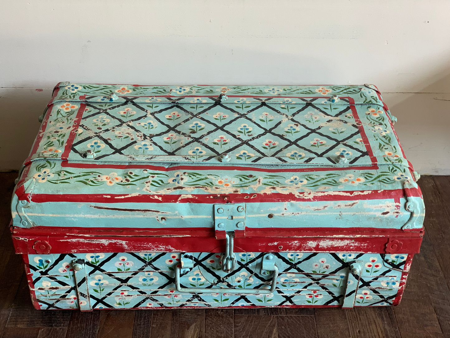 Hand-Painted Metal Storage Box - Heavily Distressed*