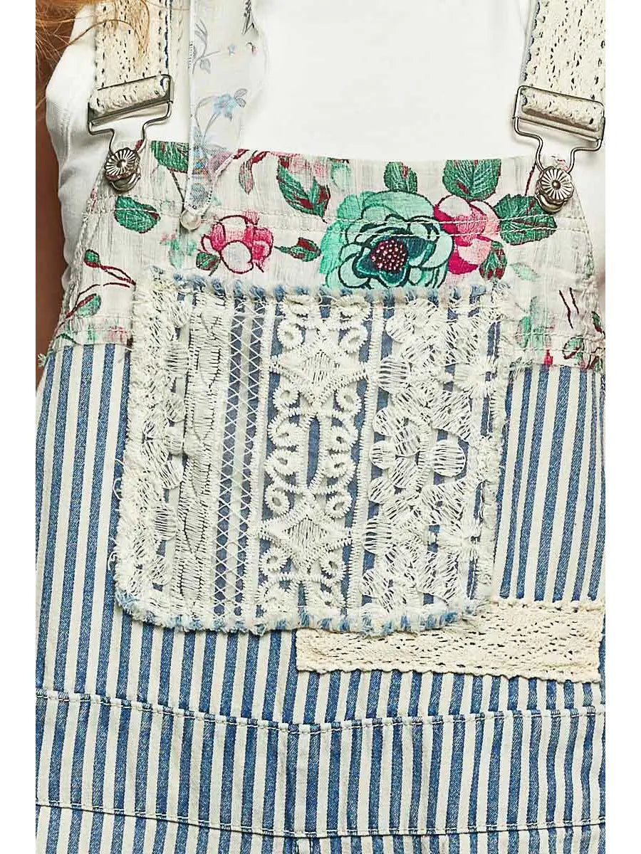 My sisters FAVE Embroidered Floral Patchwork Stripped Denim Overalls