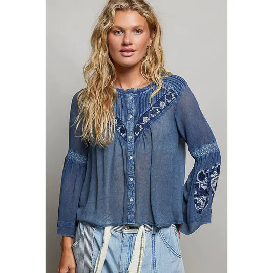 Embroidered Cotton Washed Blouse