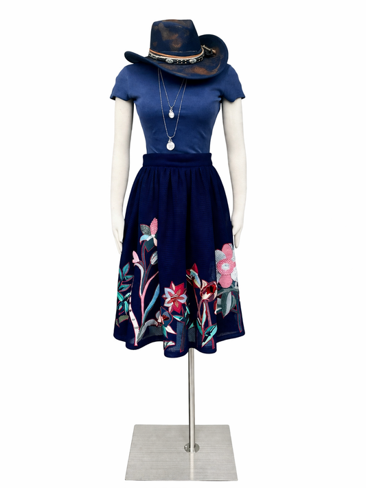 Navy Beaded and floral Skirt