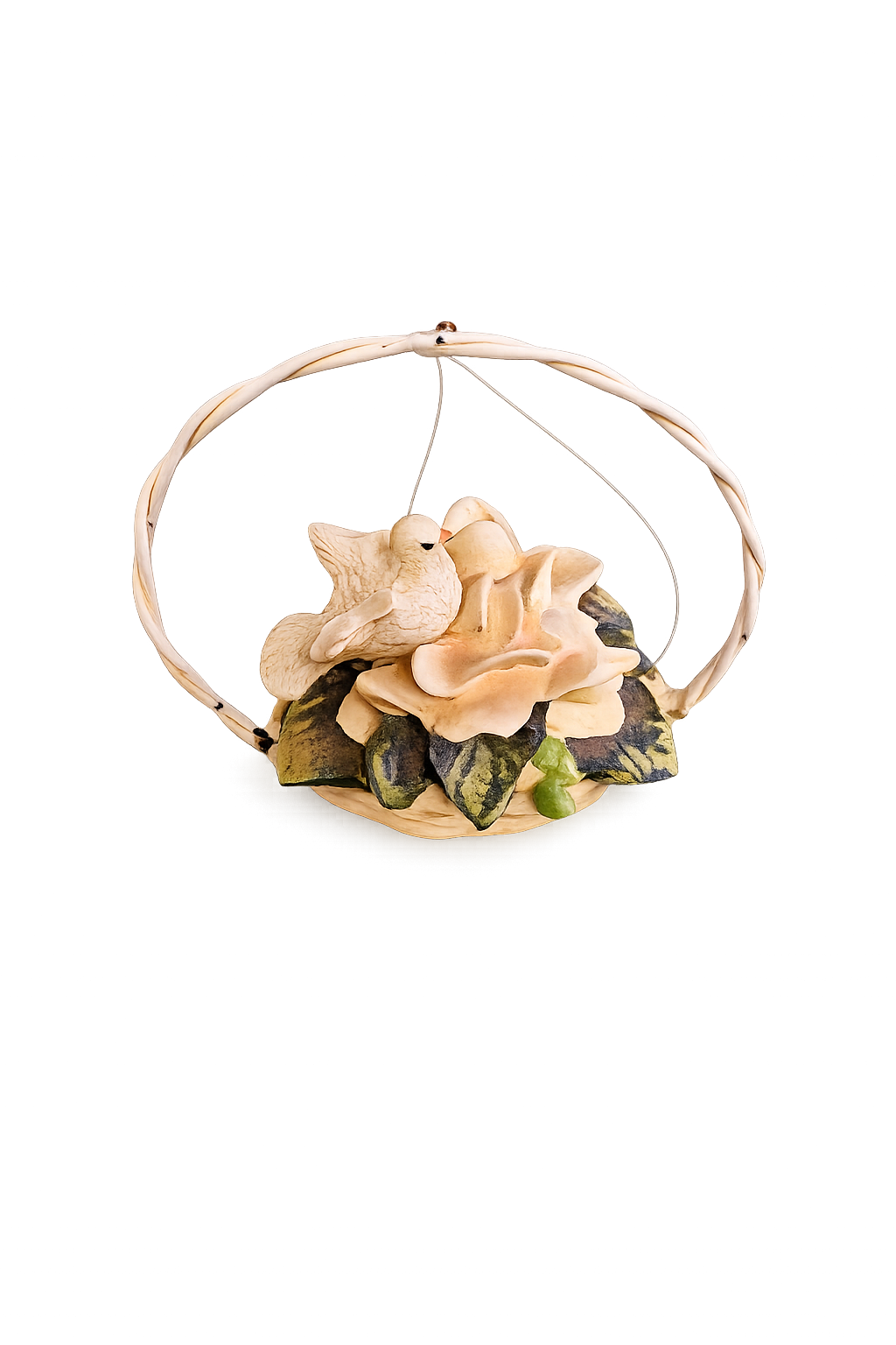 Vintage bisque porcelain dove on floral arrangement