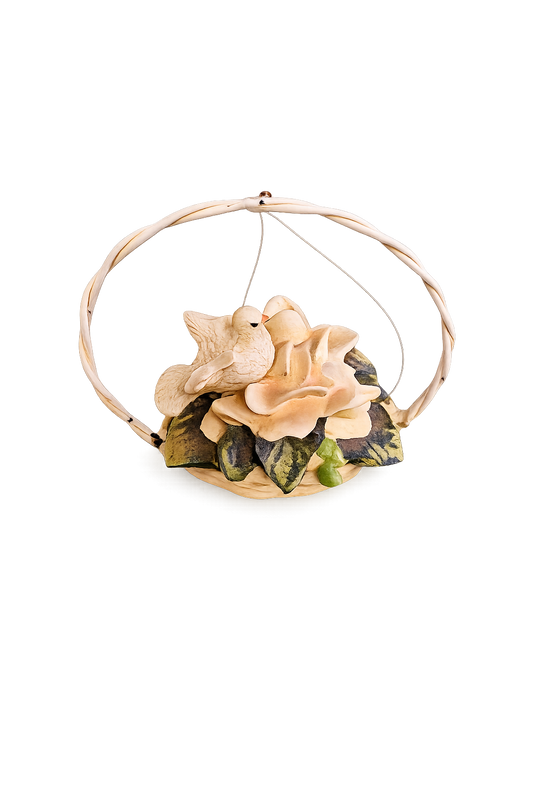 Vintage bisque porcelain dove on floral arrangement