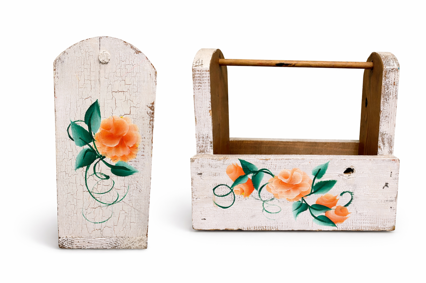 little wooden vintage hand painted tote