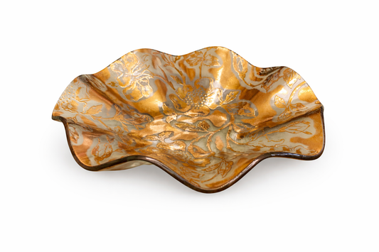 vintage ruffled carnival glass dish MCM