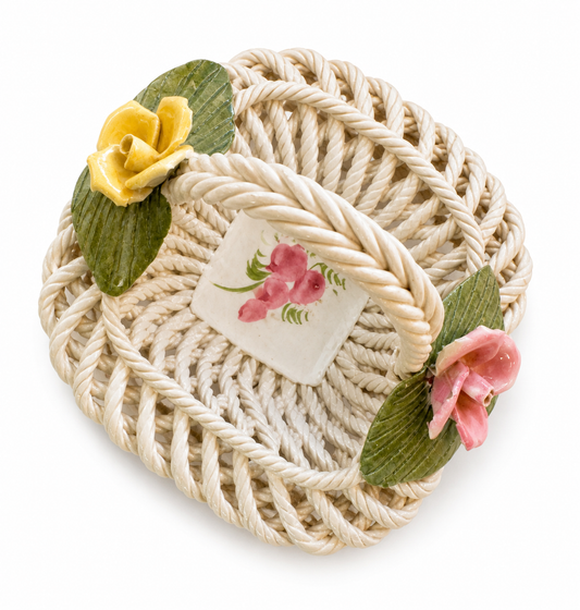 Woven Ceramic Basket with flowers made in Italy