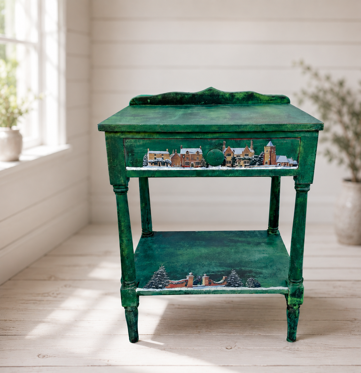 hand painted End table/night stand with Transfer ( for pick up only)