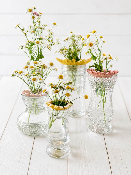 thrifted vases made into Flower frogs set of 4
